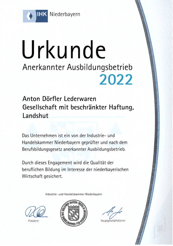 Dörfler_Urkunde_Ausbilderbetrieb